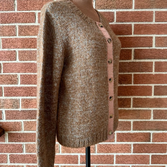 Josa 100% Alpaca Knit Button Up Cardigan Sweater Brown Beige Crew, Size 2 - Picture 11 of 15